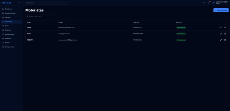 Lista de abastecimentos no FuelTrack